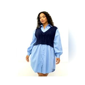 ELOQUII ELEMENT SHIRT DRESS SWEATER KNIT VEST NAVY BLUE SIZE 26-28 NWOT